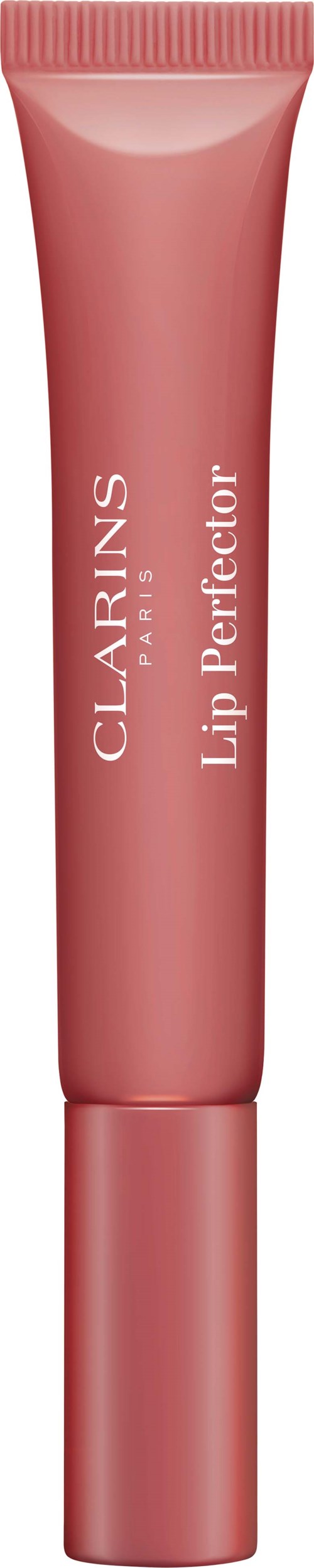 Rote Tube von Clarins Lip Perfector mit einfachem Design und weißem Text.
