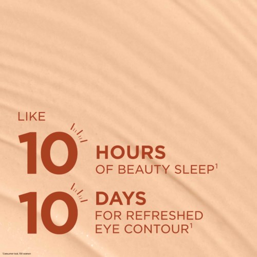 Red text promotes 10 hours of beauty sleep and 10 days of refreshed eye contour.