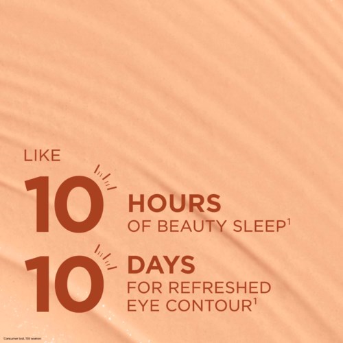 Text highlighting 10 hours of beauty sleep and 10 days of refreshed eye contour.