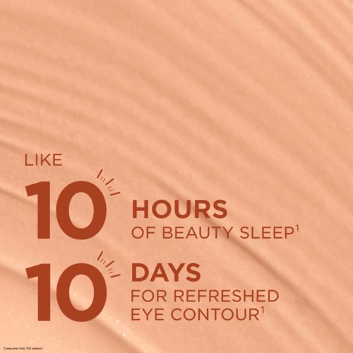 Text about sleep and eye care benefits on a skincare product label or advertisement.
