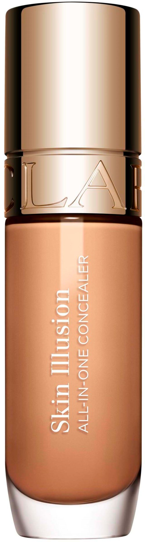 A beige concealer bottle with a gold cap and white text reading Skin Illusion All-in-One Concealer.