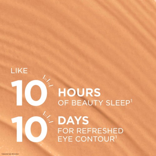 Text explaining 10 hours of beauty sleep and 10 days for refreshed eye contour.