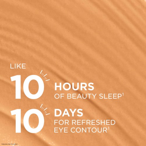 Text that says 10 hours of beauty sleep and 10 days for refreshed eye contour.