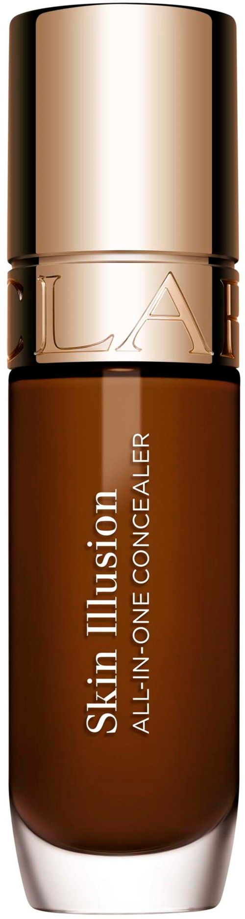 A brown concealer bottle with a gold cap, labeled Skin Illusion All-in-One Concealer.