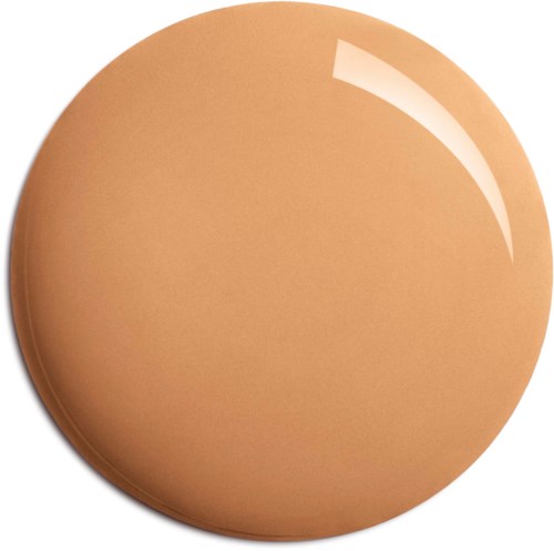 Een gladde, ronde, beige knop met een glanzend oppervlak.
