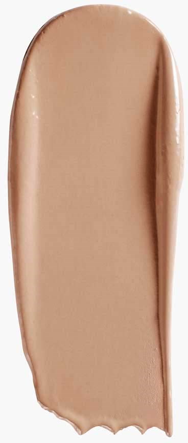 Een swatch van beige vloeibare foundation met een glad oppervlak en lichte glans.