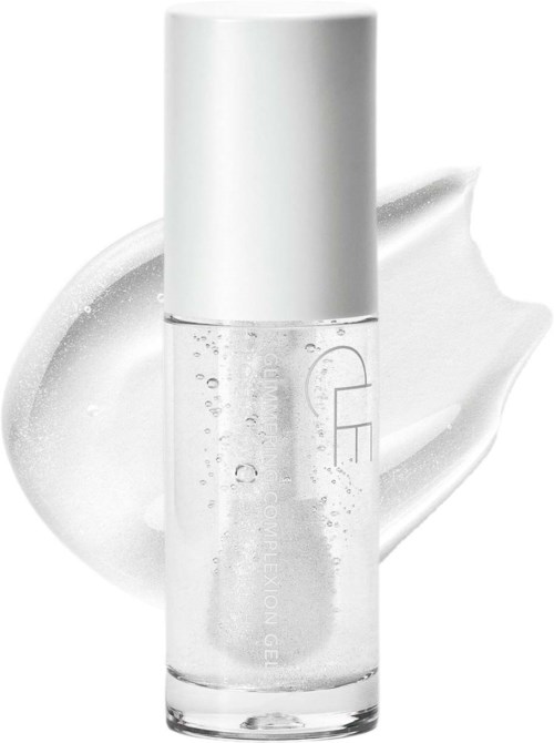 Een heldere gel in een fles met een witte dop, met een scheut gel erachter.