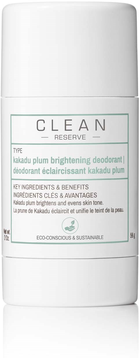 Een witte cilindervormige deodorantverpakking met een label over huidverheldering en verzorging.