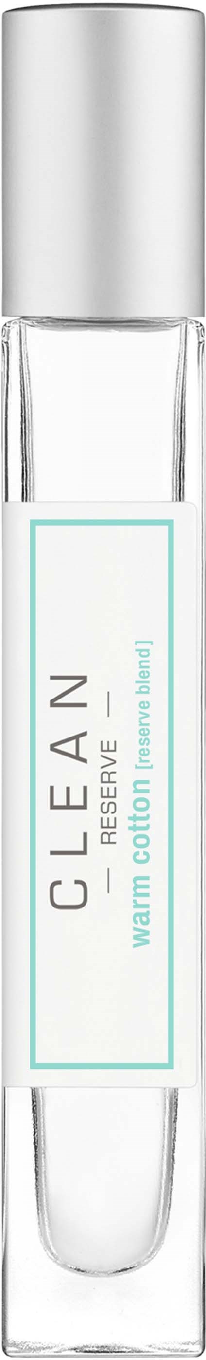 Een heldere rollerball-fles met 'CLEAN'-label en witte dop, gevuld met doorzichtige vloeistof.