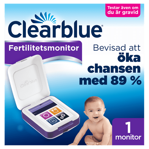 Hier ist eine Box mit einem Fruchtbarkeitsmonitor, Bild eines Babys und Text zur Steigerung der Chancen.