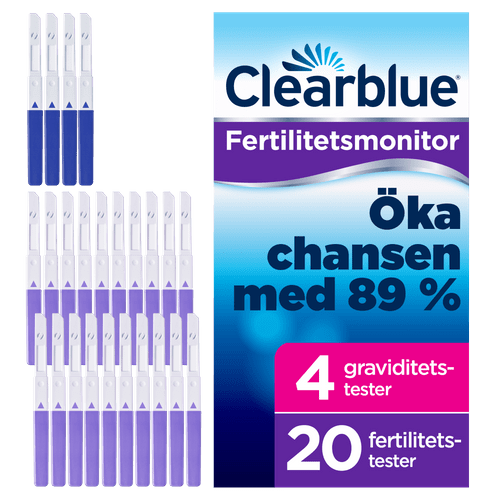 Box mit 20 Tests für Schwangerschaft und Fruchtbarkeit mit angeblicher 89 % Erfolgssteigerung.