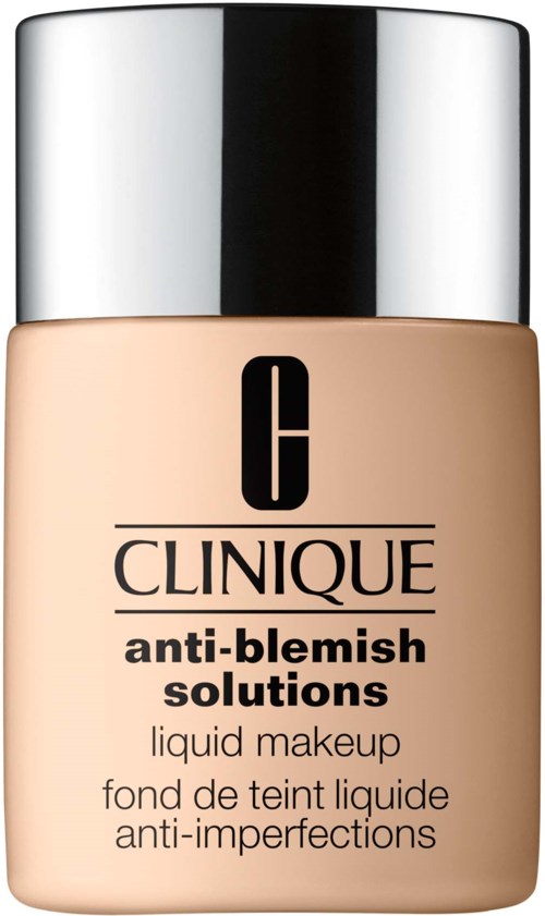 A bottle of Clinique anti-blemish liquid makeup with a black and silver cap.
