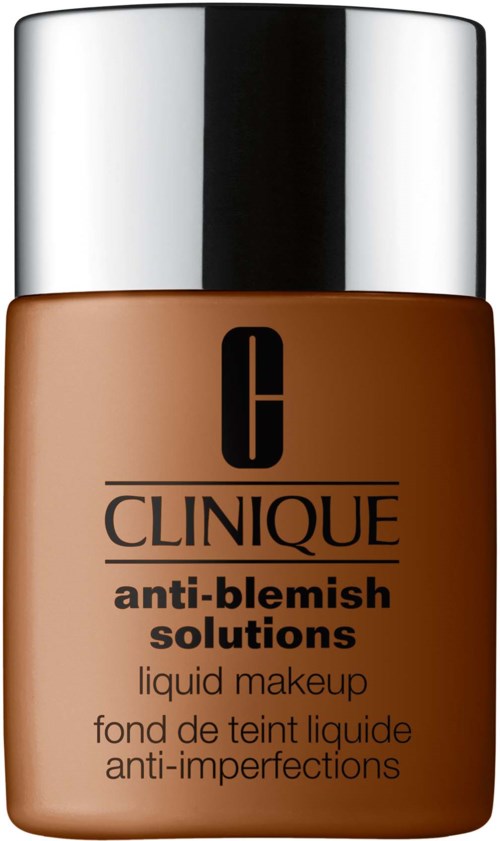A bottle of Clinique anti-blemish liquid makeup with a black and silver cap.