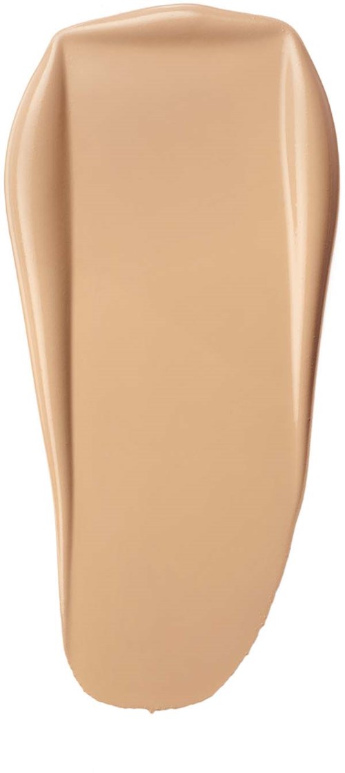 A beige liquid foundation with a smooth, slightly curved surface in a bottle.