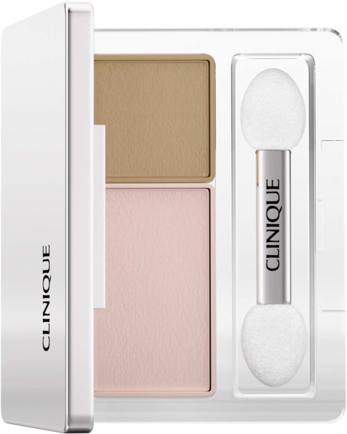 Compact Clinique makeup with two shades and a double-ended sponge applicator.
