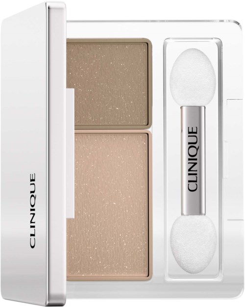 Clinique compact powder case with two shades and a small applicator sponge.
