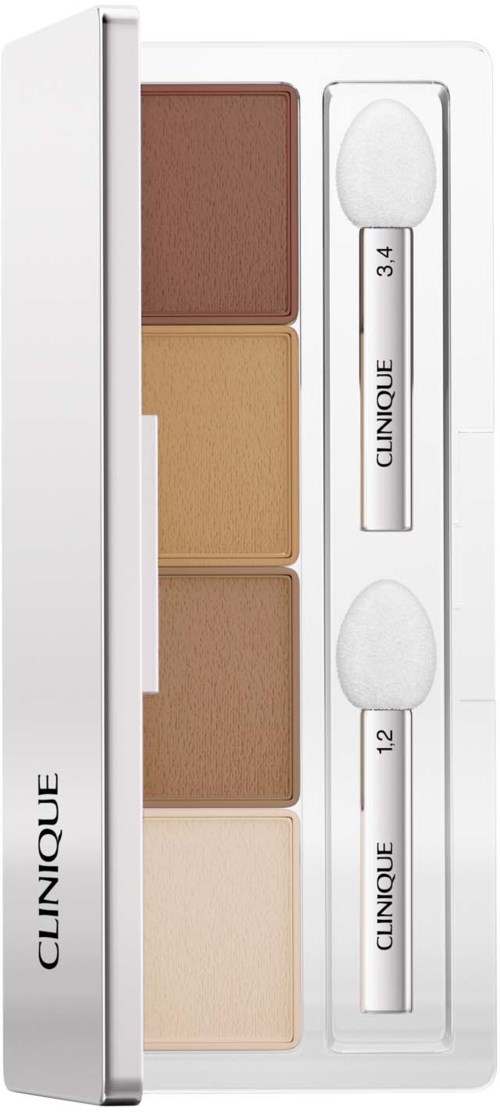 A Clinique makeup palette with three shades of powder and two small applicators included.