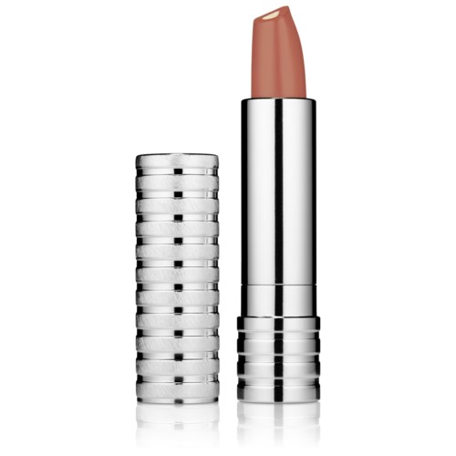 Een lippenstift met een glanzende zilveren houder, gedeeltelijk uitgeschoven.
