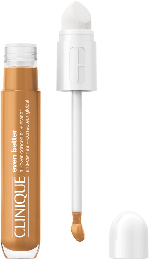 Clinique concealerstick met witte dop en gedraaide beige inhoud, ontworpen om onvolkomenheden te verbergen.