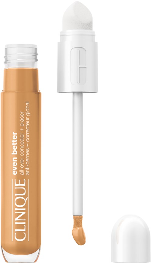 Clinique-Concealer-Stick mit weißem Deckel, Applikator und beigem Creme für Unvollkommenheiten.