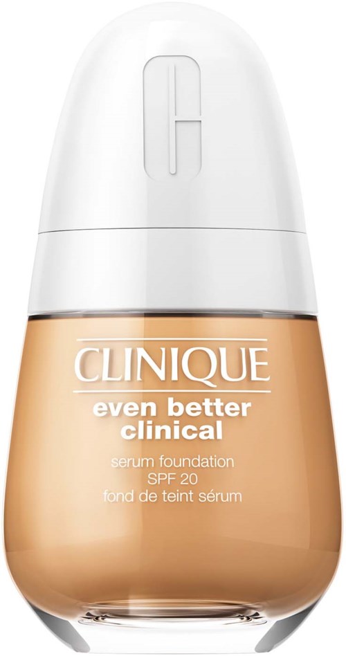 Clinique foundationfles met SPF 20, labeled 'even better clinical' en 'serum foundation'.
