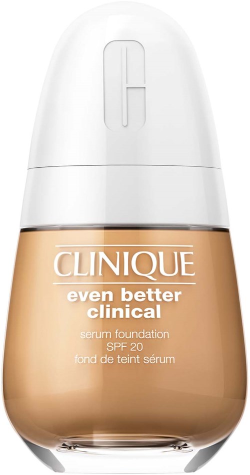 Clinique serum foundation fles met SPF 20, in beige kleur, en witte dop.