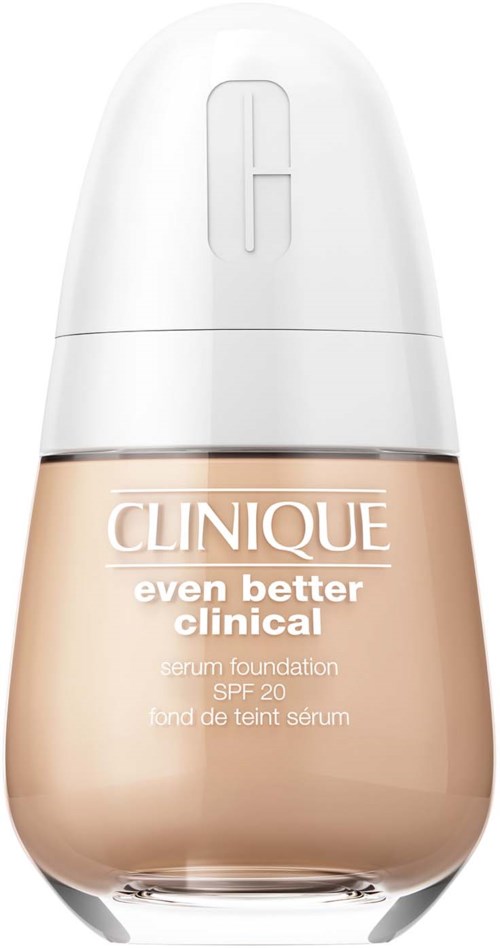 Eine Flasche Clinique flüssige Foundation mit SPF 20 und weißem Deckel.