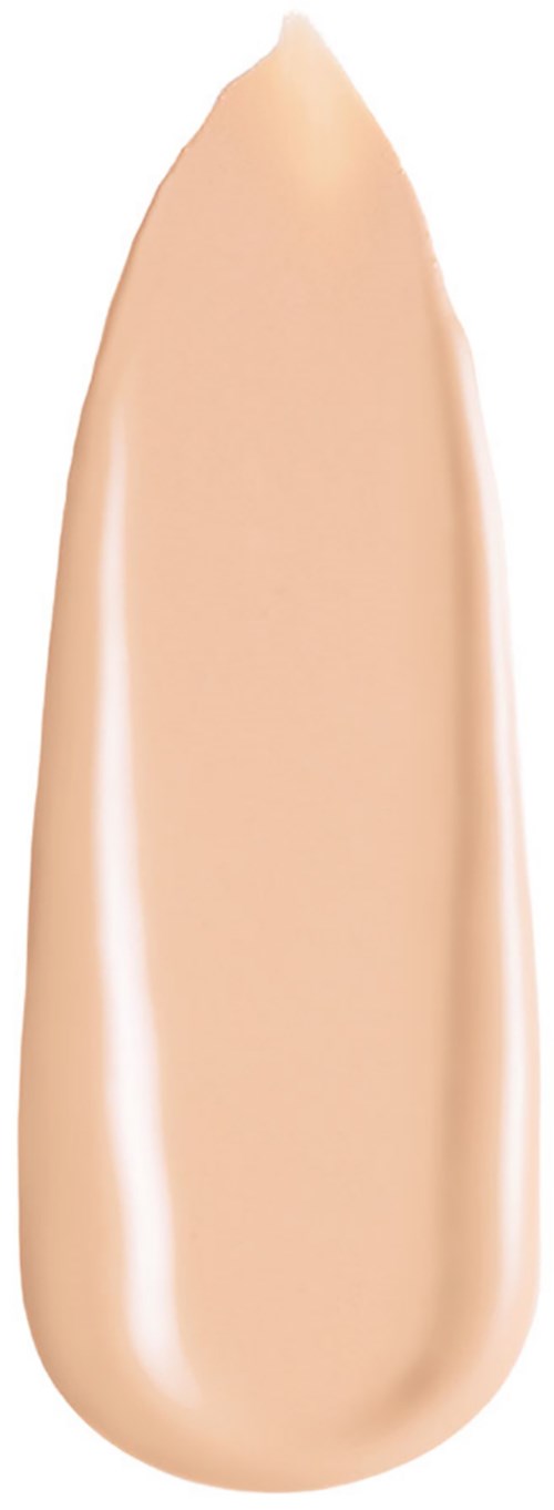 En beige flytande foundation drop med en glänsande, slät yta, formad som en tår.
