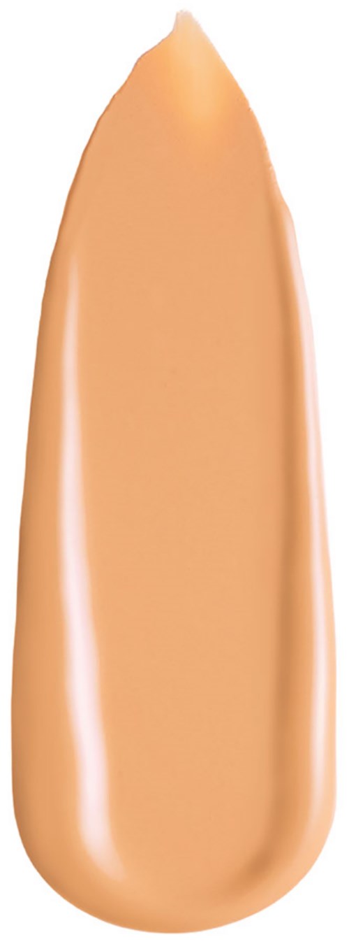 En flytande foundation makeup med oval form, ljus beige färg och slät textur.