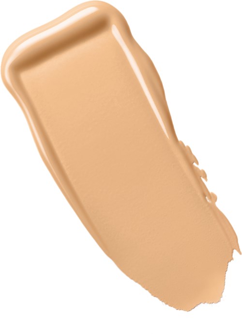 Een beige make-upproduct, waarschijnlijk foundation, in een pen-achtig bakje met een kwast aan één kant.