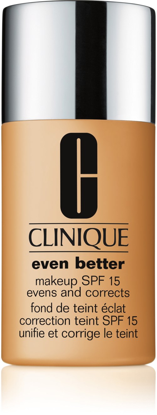 En flaska med Clinique foundation med silverlock, märkt 'even better' och SPF 15, för att förbättra hudtonen.