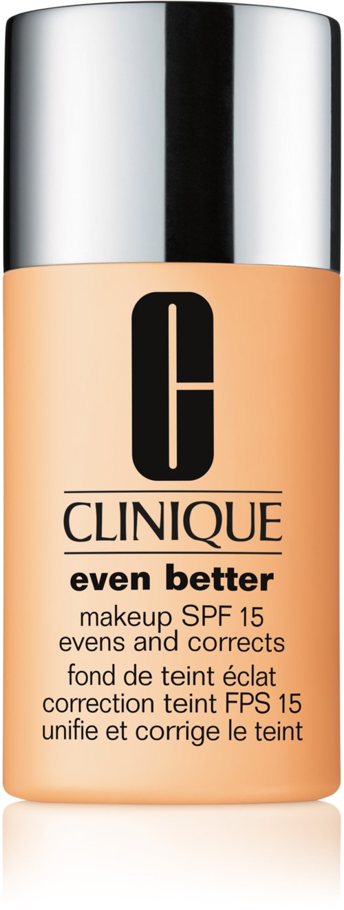 Flaska med Clinique grundfärg märkt "even better" med SPF 15, avsedd att förbättra hudtonen.