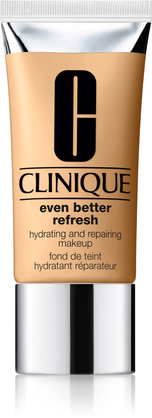 Tub med Clinique-smink med beige och silverdesign för att fräscha upp huden.