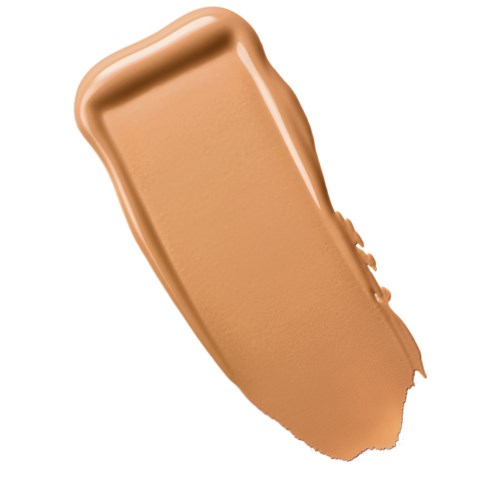 Ett prov av beige flytande makeup med en slät, kurvig form och några texturerade kanter.