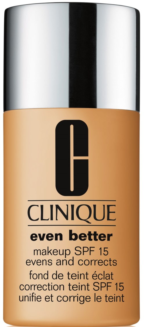 En flaska Clinique-foundation med en silverlock, märkt "even better" och SPF 15, där den ska förbättra hudens utseende.
