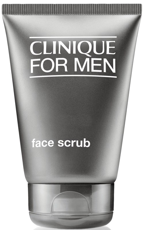 A silver tube labeled 'Clinique For Men face scrub' on a white background.
