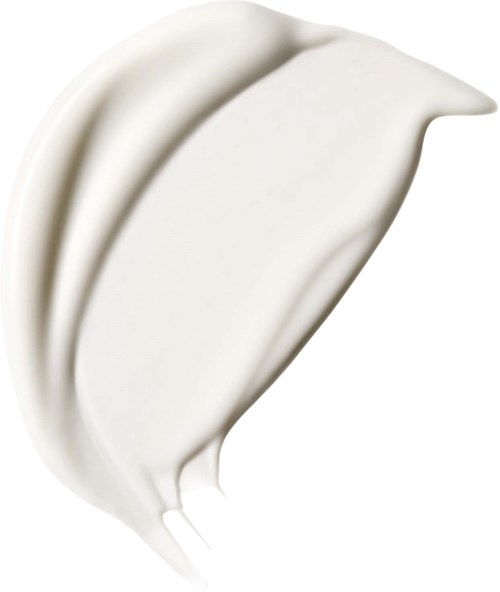 Een witte crèmeraanslag met twee gesloten booglijnen op een witte achtergrond.