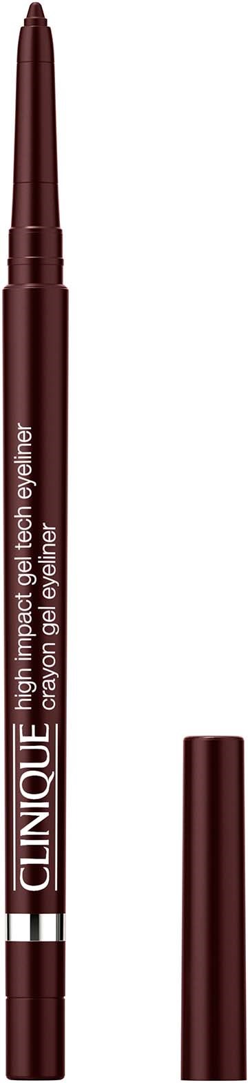 En brun penn med avtakbar hette, merket "Clinique High Impact Gel Eyeliner" for øyesminke.