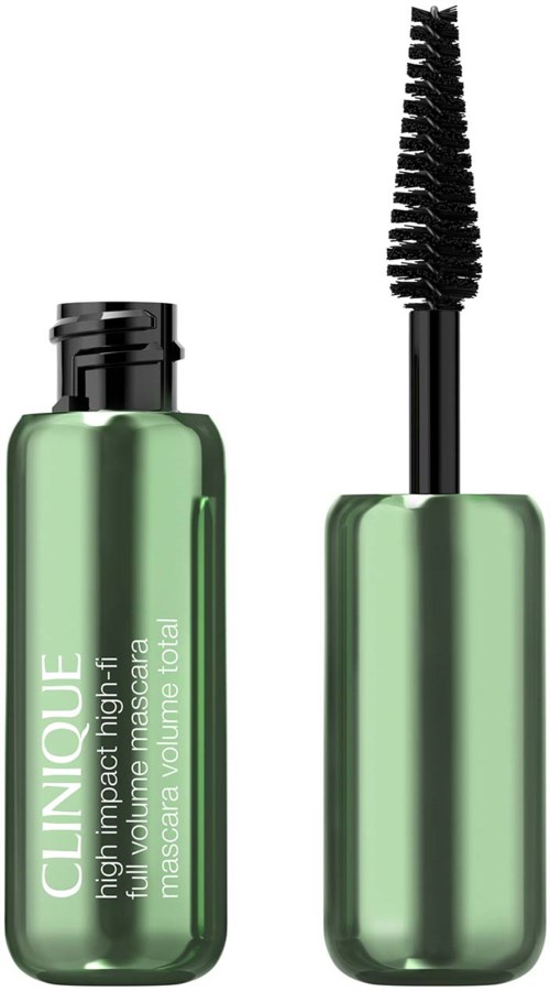 Een groene fles Clinique mascara met de borsteltje uitgestoken.