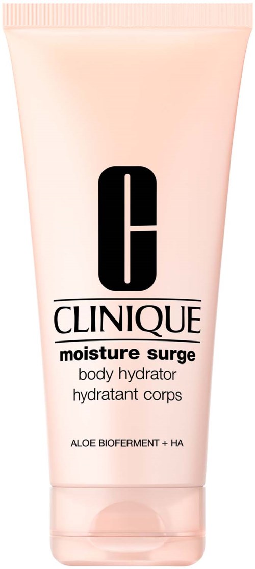 Een roze tube Clinique Moisture Surge bodyhydrator met Aloe Bioferment en HA.