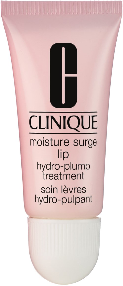 Roze tube met Clinique vochtinbrengende lip treatment met zwarte en witte tekst.