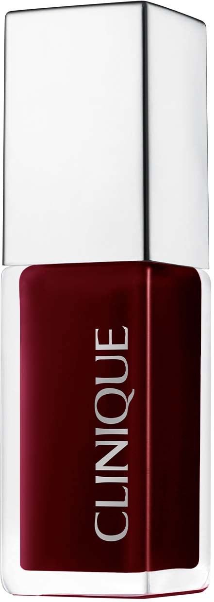 Een Clinique lippenstift met een zilveren dop en een rood lichaam met het merk.