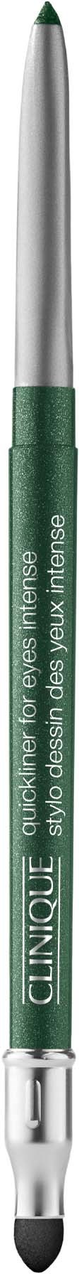 Green eyeliner pencil with silver tip and Clinique logo, labeled for eyes. Suitable for eye makeup application.