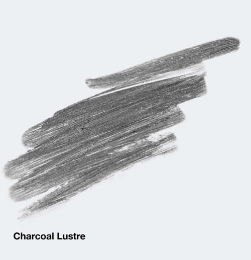 Gray swatch of charcoal color labeled Charcoal Lustre on a white background.