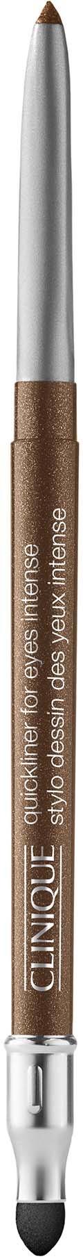 A brown pencil with a silver cap and a brush tip, labeled Clinique for eyes. Eyeliner product for intense eye makeup.