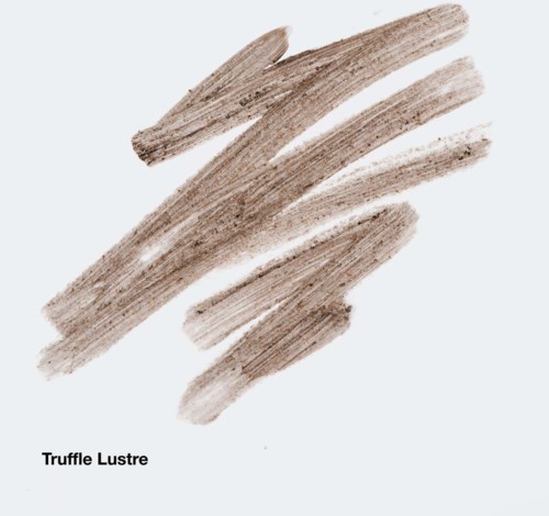 Swatches of beige and brown eyeshadow named Truffle Lustre with a smooth, shimmery finish.