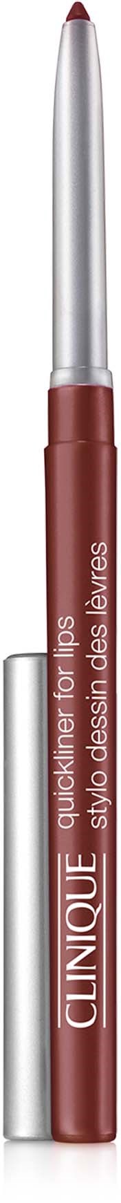 Een Clinique-lippot-pencil met zilveren dop, roze body en witte tekst.