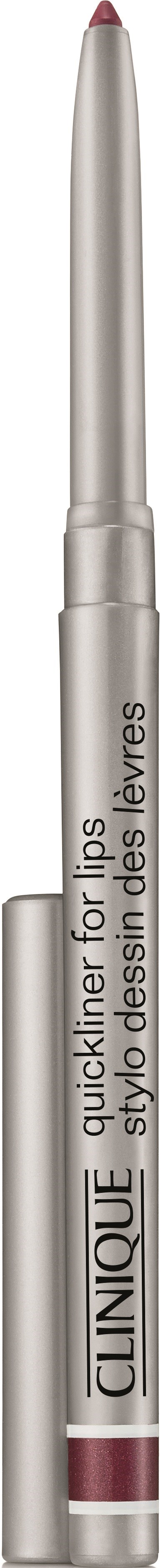 En silverpen med röd spets och ett lock med Clinique-loggan och produktnamn.