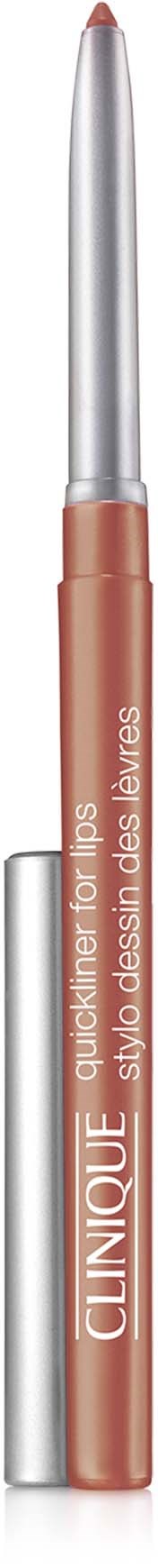 Een lipliner van Clinique met zilveren dop en perzikkleurige body. Het wordt gebruikt om lippen te definiëren.