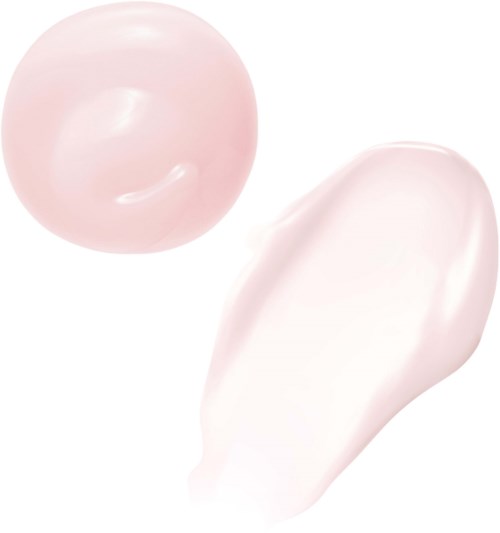 Een roze, ronde huidverzorgingsproduct en een witte, romige gel of lotion op een witte achtergrond.